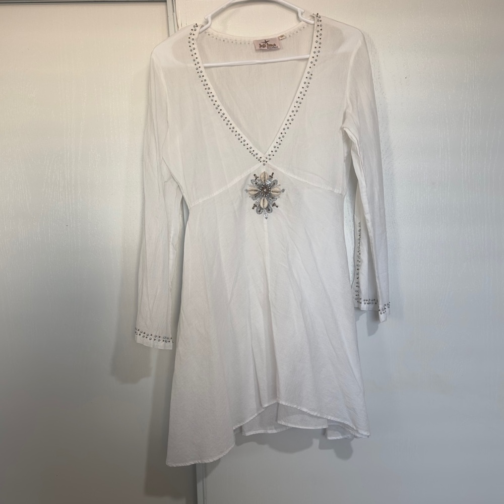 Luli Fama Beaded Seashell White Dress Swimsuit Cover Up